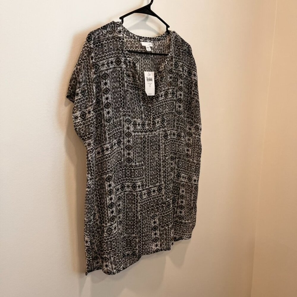 Women’s J.Jill Sheer Tunic Cover Up Aztec Geometric Black White Size LP NWT‎ - Picture 4 of 8